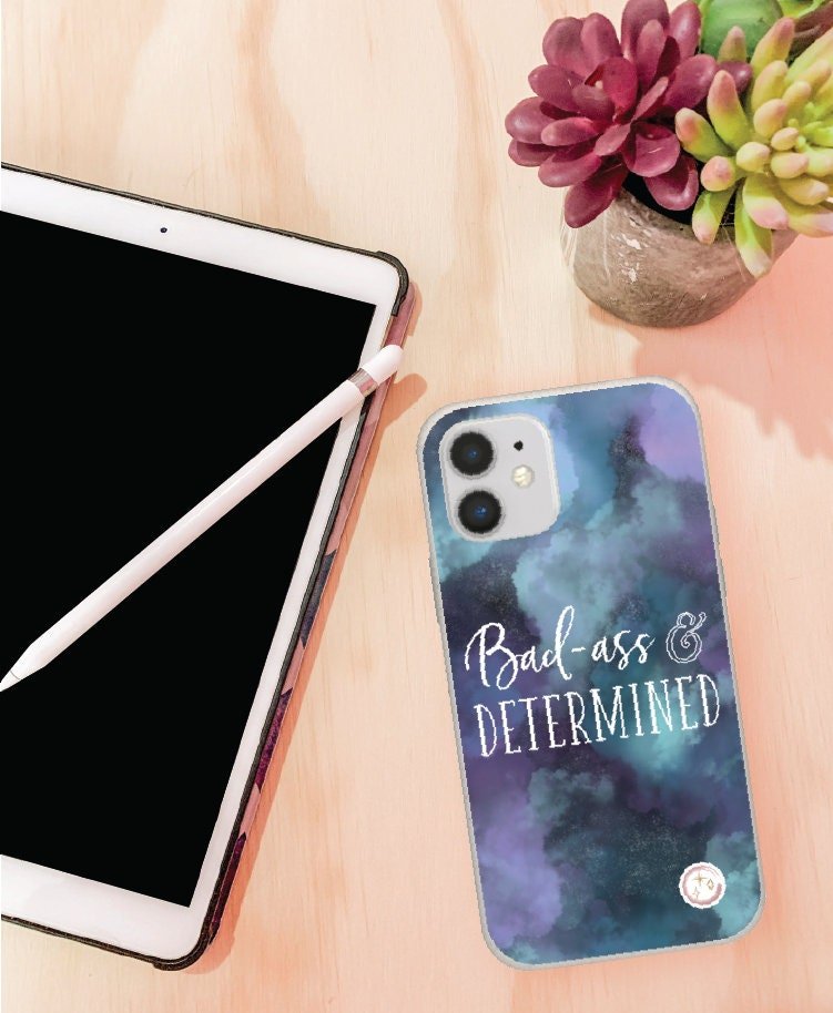 Badass & Determined | Watercolor | Words | Empower | Inspiration | Cell Phone Case | Phone Protection | Perfect Gift - YOU esque